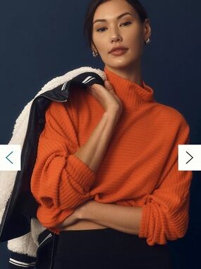 Pilcro Cropped Rib-Knit Turtleneck Sweater in Bright Orange S